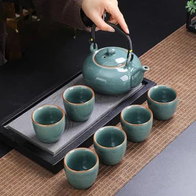 【TEA Dream】日式質感蜜璃哥窯提梁壺功夫茶具套裝禮盒套組(長輩禮盒 年節送禮)