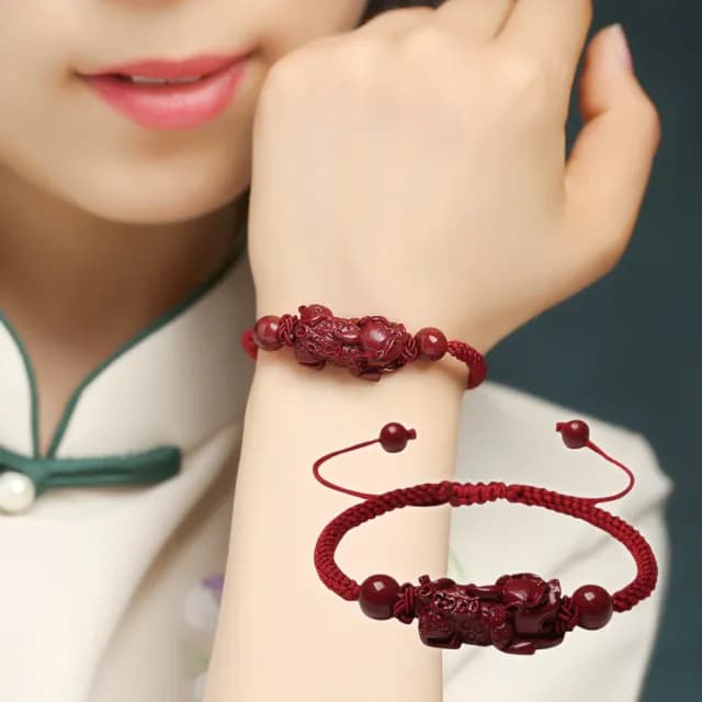 【旺正偏財】高含量天然硃砂貔貅紅繩手鍊(本命年 招財 保平安 手環 手串 手繩 擋煞 避邪 滿月禮 送禮)