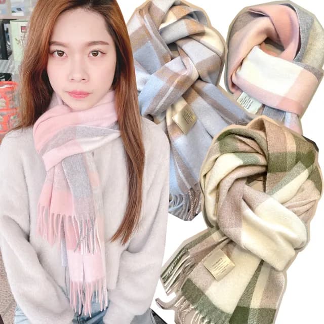 【Seraphic Silk】時尚輕盈100%羊毛格子圍巾(保暖圍巾 流蘇圍巾 保暖圍脖)