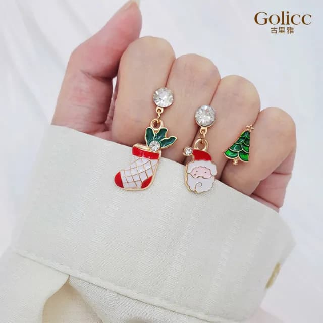 【Golicc】聖誕老公公 耳環套組(七夕 情人節 生日 飾品 耳釘 耳飾 耳墜 禮物)