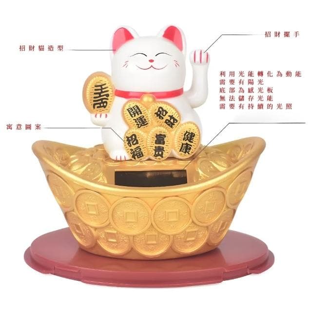 【開運必備】財運加倍太陽能元寶招財貓(免插電 汽車裝飾 風水 禮物 開業 辦公室 櫃台 收銀台 居家)