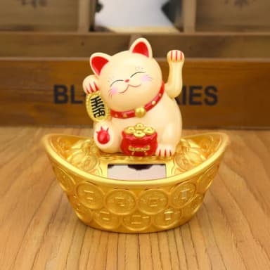 【招來財氣】太陽能招財元寶搖手貓(開運擺飾 風水 開業禮物 開店送禮 新年 辦公室 櫃台 擺飾 收銀台)