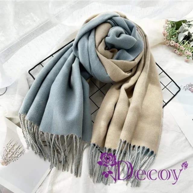 【Decoy】雙面純色  秋冬流蘇保暖圍巾(海藍)