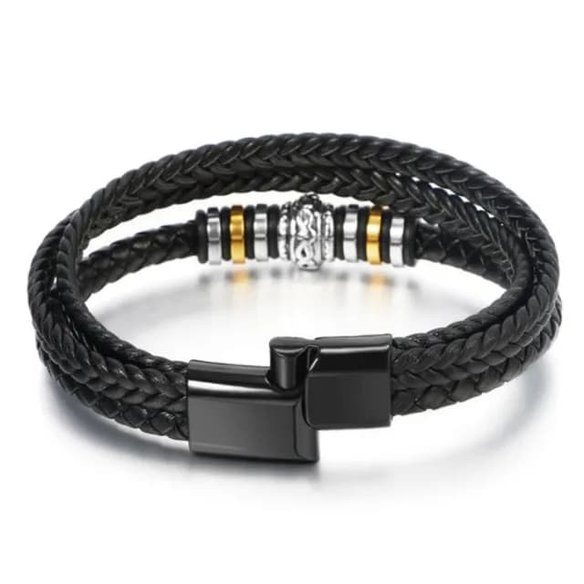 【Penny珮妮】歐美男款手工編織三環皮革手鍊長21cm(生日禮物/父親節/送男友/交換禮物/情人節)