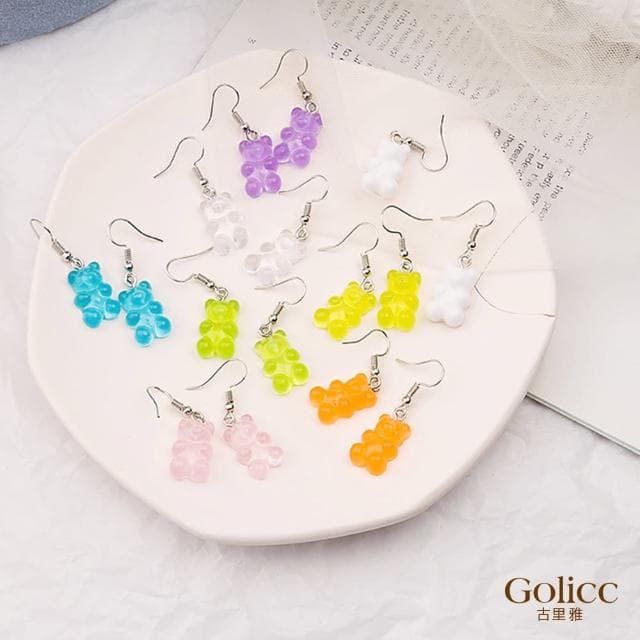 【Golicc】耳環 糖果色 小熊軟糖吊墜(母親節 生日 情人節 飾品 耳釘 耳飾 耳墜 禮物)