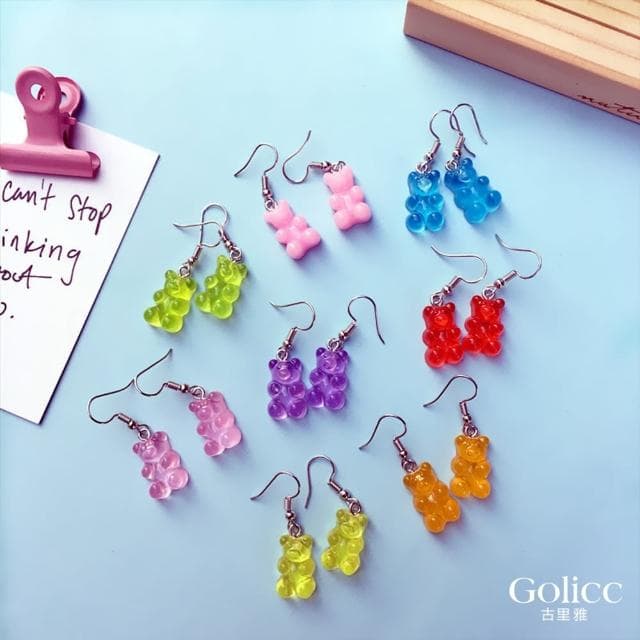 【Golicc】耳環 糖果色 小熊軟糖吊墜(母親節 生日 情人節 飾品 耳釘 耳飾 耳墜 禮物)