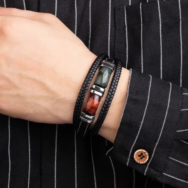 【Penny珮妮】男款紅藍虎眼石皮革手鐲手鍊2尺寸可選(父親節/交換禮物/送男友/生日禮物/情人節)