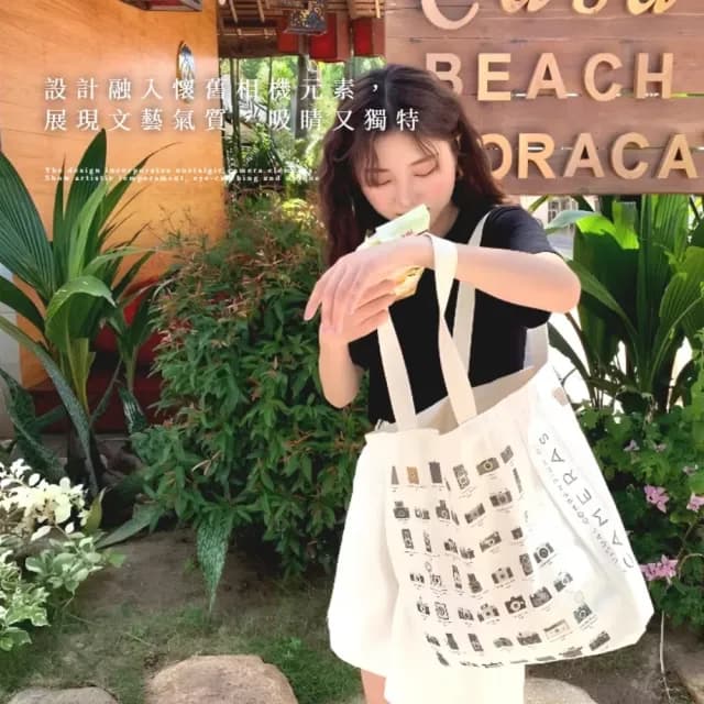 【相機圖鑑】父親節禮物 復古相機大容量帆布包(手提袋 收納包 購物環保袋 肩背包 日系厚帆布包 學生)