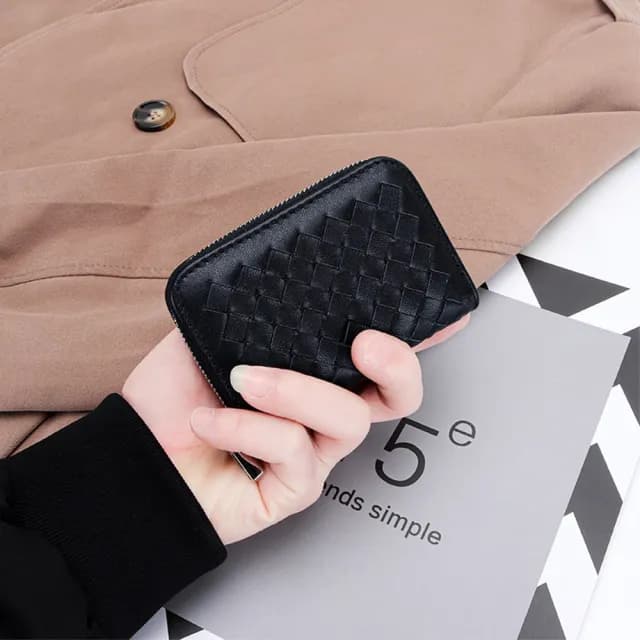 【EGO+】雙11  羊皮編織風琴式信用卡片夾 零錢包(卡包 名片夾)