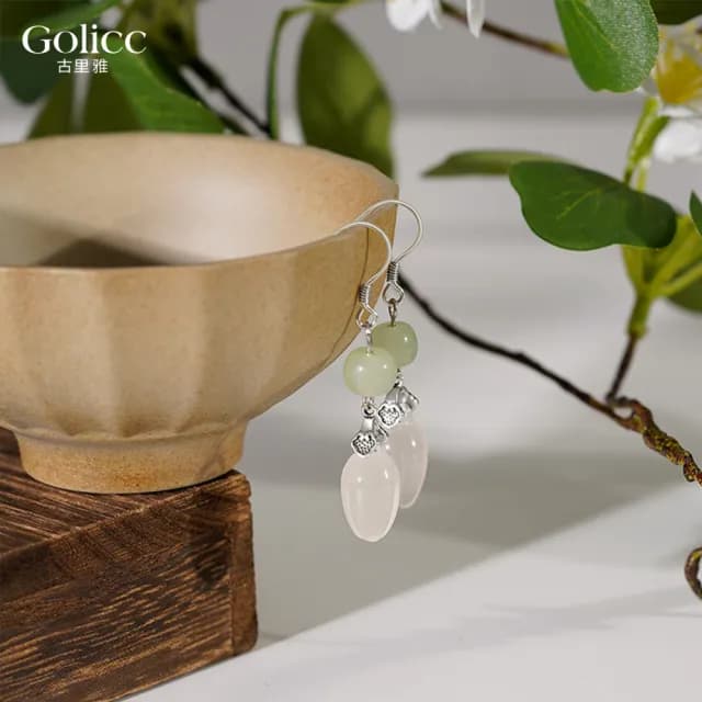 【Golicc】耳環 中式水滴流蘇 典雅墜式(七夕 情人節 生日 飾品 耳釘 耳飾 耳墜 禮物)