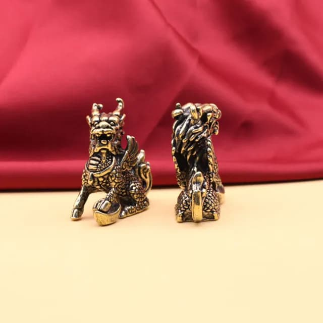 【好風水 開運磁場】黃銅鑄造元寶麒麟(一對 招財 納福 逢凶化吉 開店 辦公室擺飾 送禮自用 富貴聚財)
