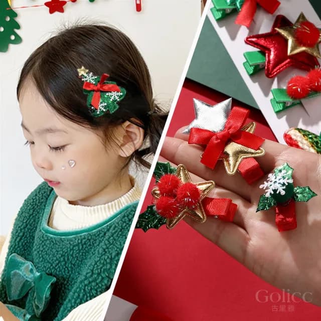 【Gulicc】聖誕造型小髮夾 一組5入(雙11 聖誕節 生日 髮飾 頭飾 鯊魚夾 抓夾 禮物)