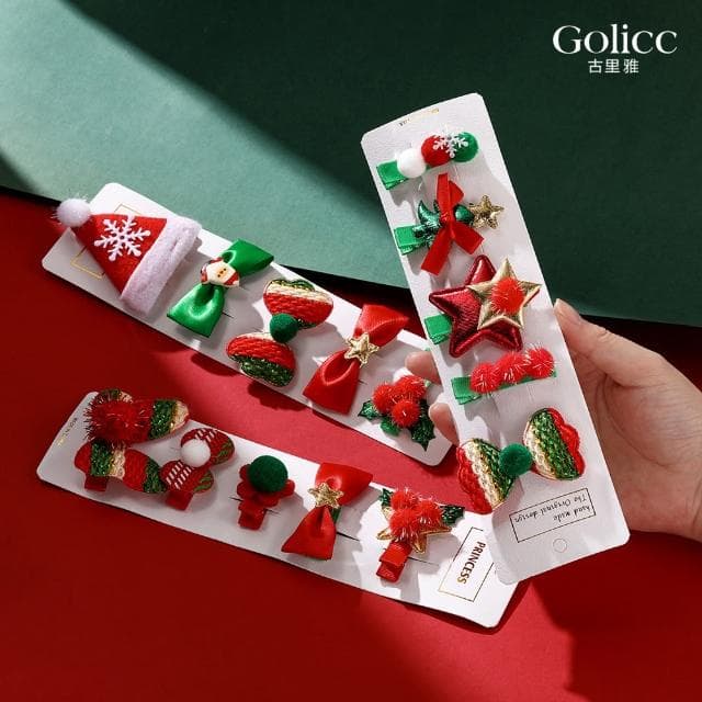 【Golicc】聖誕造型小髮夾 一組5入(母親節 生日 情人節 髮飾 頭飾 鯊魚夾 抓夾 禮物)