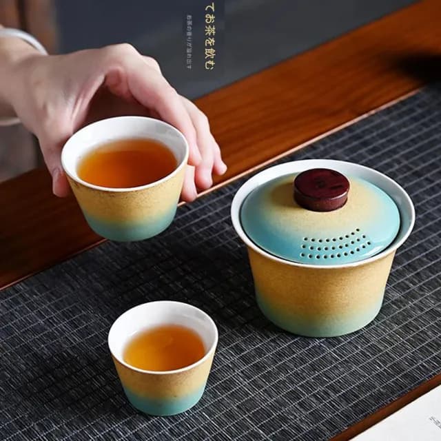 【TEA Dream】日式質感七海粗陶漸層旅行茶具套裝蓋碗便攜式戶外茶具(交換禮物 女生禮物)