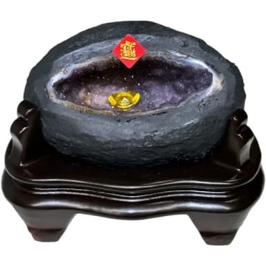 【恬芯晶品】S18精選烏拉圭紫晶洞0.43KG錢袋子(圓洞聚財招財貴人開運風水帝王紫水晶新居禮物補財庫聖誕節)