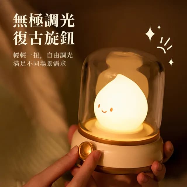 【YOLOMO】USB充電式復古油燈小夜燈 桌燈 氛圍燈 床頭燈 臥室床頭燈 伴睡燈(交換禮物 百元禮物 聖誕禮物)