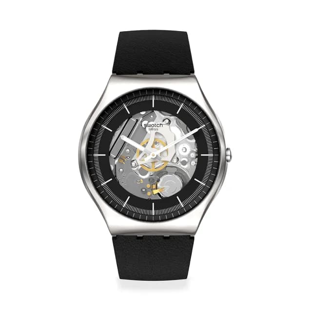 【SWATCH】BLACK SKELETON 超薄金屬手錶/男錶/女錶/瑞士製造 SS07S115(42mm)