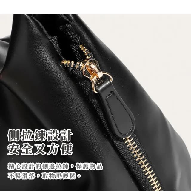 【高雅小眾】父親節禮物 韓系溫柔軟皮質側拉鍊包(防盜 可調節 腋下包 單肩包 側肩包 女 生日 交換禮物 黑