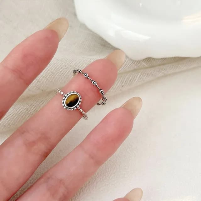 【MoonDy】情人節禮物 925純銀 戒指女 虎眼石 復古戒指 高級感 個性戒指 ins戒指 開口戒指 情人節禮物 送閨