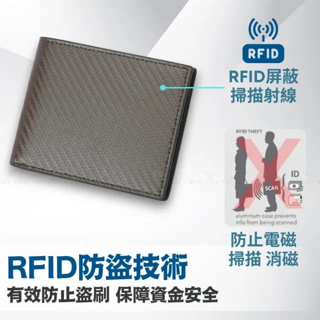 【BAGGLY&CO】父親節禮物 真皮包包  馬丁尼碳纖維紋牛皮RFID防盜刷男士短夾錢包(藍色/咖啡/黑色)
