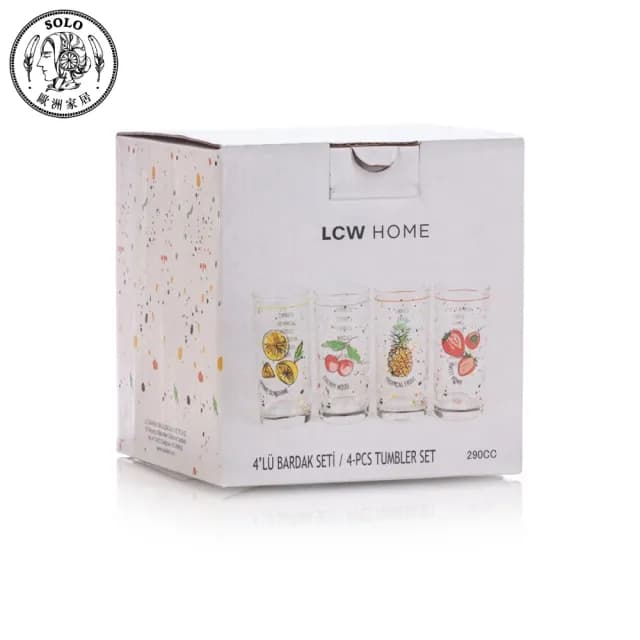 【SOLO 歐洲家居】LCW Home 290ML 繽紛水果玻璃杯4件一組 茶杯 水杯 果汁杯 夏日飲品杯 禮物推薦