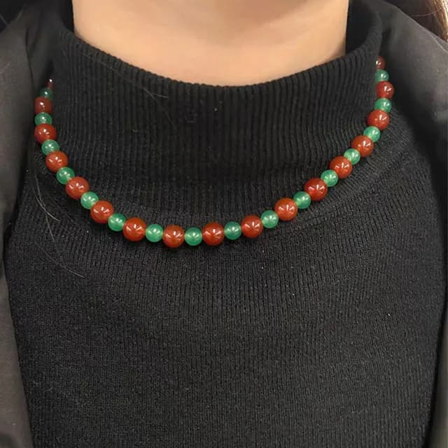 【MoonDy】項鍊 紅瑪瑙 串珠項鍊 小眾 設計感 項鍊女男 鎖骨鏈 頸鏈 情侶項鍊 原住民項鍊 復古
