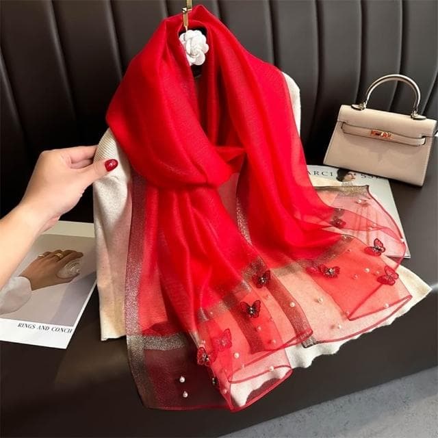 【巴黎精品】現貨+預購 絲巾防曬披肩(蝴蝶刺繡釘珠桑蠶絲女配件18色a1gt18)