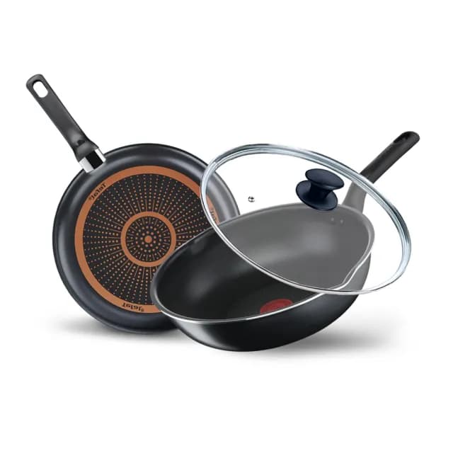 【Tefal 特福】璀璨系列28CM不沾鍋三件組(平底鍋+炒鍋+玻璃蓋)