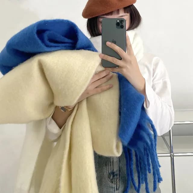 【MoonDy】情人節禮物 披巾 厚圍巾 馬海圍巾 加厚圍脖 格子圍巾 毛絨圍巾 素色圍巾 發熱圍巾 推車防風被 空