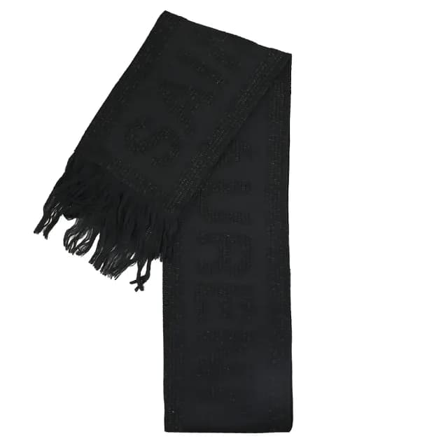 【YSL】簡約經典LOGO亮片羊毛蠶絲混紡針織保暖披肩長圍巾(黑)