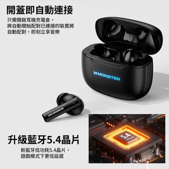 【MONSTER 魔聲】主動式降噪低延遲藍牙耳機 MON-XKT26(24小時播放、ANC主動降噪)