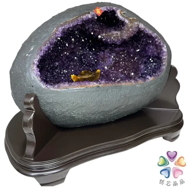 【恬芯晶品】S57精選烏拉圭紫晶洞7.45KG錢袋子(圓洞聚財招財貴人開運風水帝王紫水晶新居禮物補財庫聖誕節)