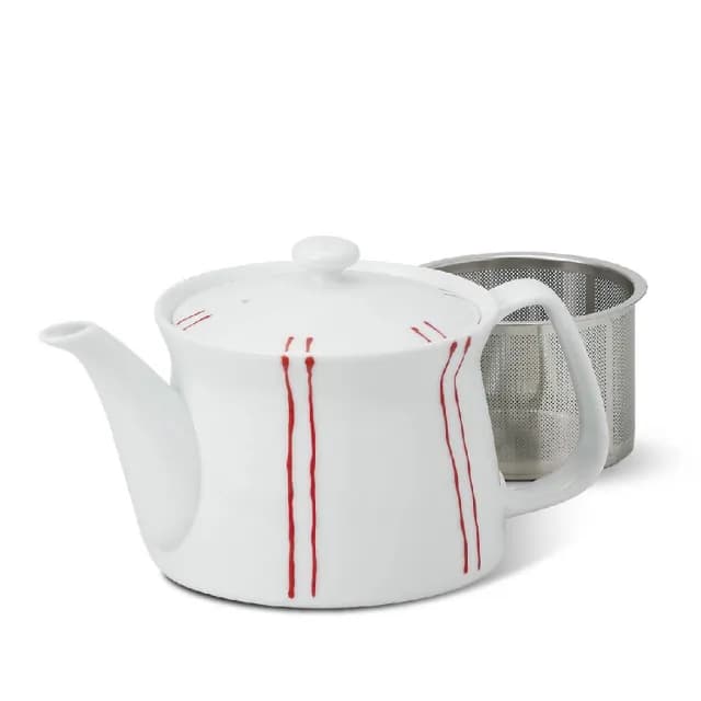 【POITC-C】日本西海日本陶瓷茶壺400ml 紅條紋 附304不鏽鋼濾網(泡茶壺 沖茶壺 陶瓷茶壺)