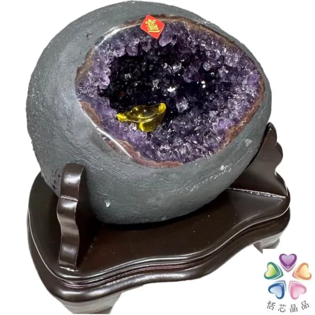 【恬芯晶品】S29精選烏拉圭紫晶洞1.9KG錢袋子(圓洞聚財招財貴人開運風水帝王紫水晶新居禮物補財庫聖誕節)