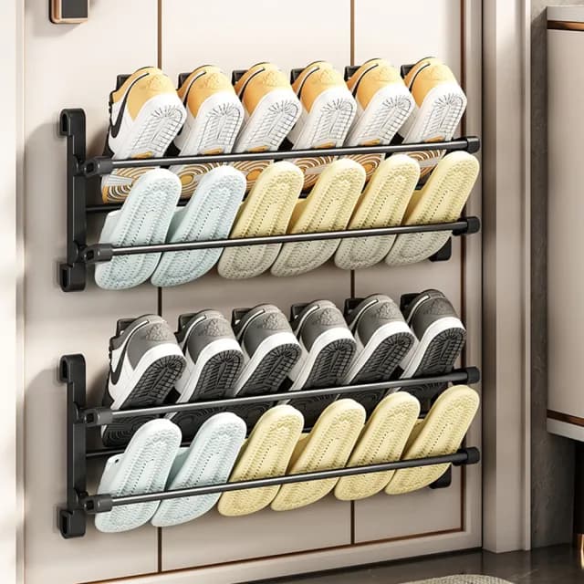 【Trileen】浴室免打孔拖鞋架 壁掛式牆壁簡易門口鞋架 衛生間牆上門後鞋 收納架 交換禮物(可折疊)