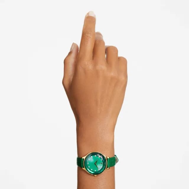 【SWAROVSKI 施華洛世奇】Octea Nova 簡約優雅 女生禮物推薦 金x綠色 皮革女錶  母親節優惠(5650005)