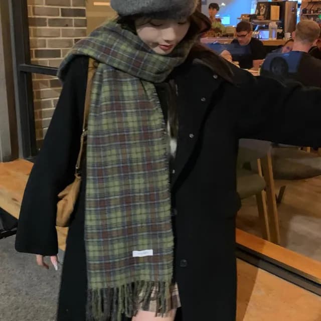【LEESA】韓國圍巾\格子圍巾\羊毛圍巾\冷氣毯\防風毯\圍巾\披巾\復古圍巾\百搭圍巾\保暖披