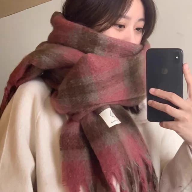 【MoonDy】羊毛圍巾 馬海毛圍巾 超親膚 大圍巾 披肩 不刺膚 小臉神器 粉色圍巾 加厚圍巾