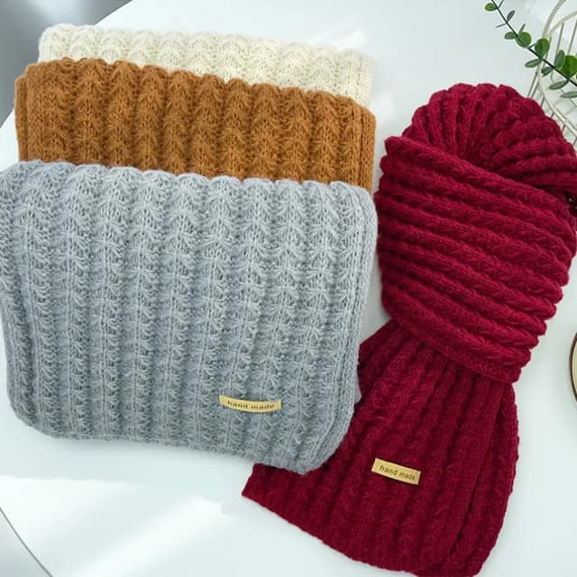 【MoonDy】圍巾 圍脖 針織圍巾 毛線圍巾 鬆弛感 分量感 韓系圍巾 純色圍巾 可愛圍巾 紅色