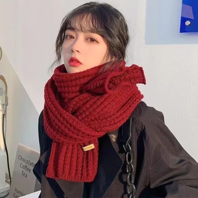 【MoonDy】圍巾 圍脖 針織圍巾 毛線圍巾 鬆弛感 分量感 韓系圍巾 純色圍巾 可愛圍巾 紅色