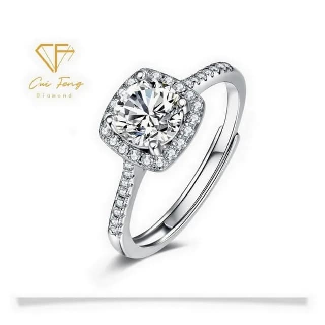 【CF鑽飾】戒指 莫桑鑽《微鑲方包》(1克拉 雙11限定 女戒 鑽戒 聖誕 交換禮物 求婚 生日)