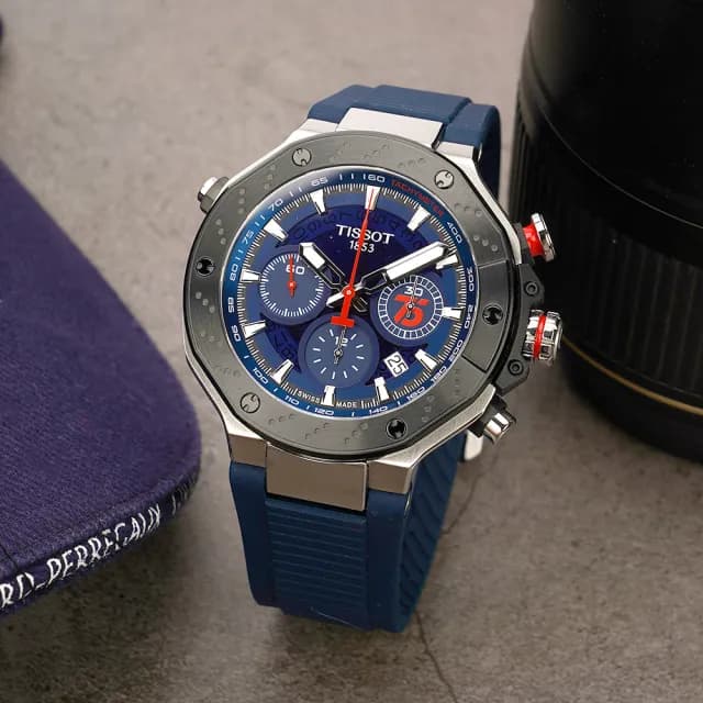 【TISSOT 天梭 官方授權】MOTOGP 75周年限量三眼計時機械錶-45mm 男錶 父親節禮物(T1414272704100)
