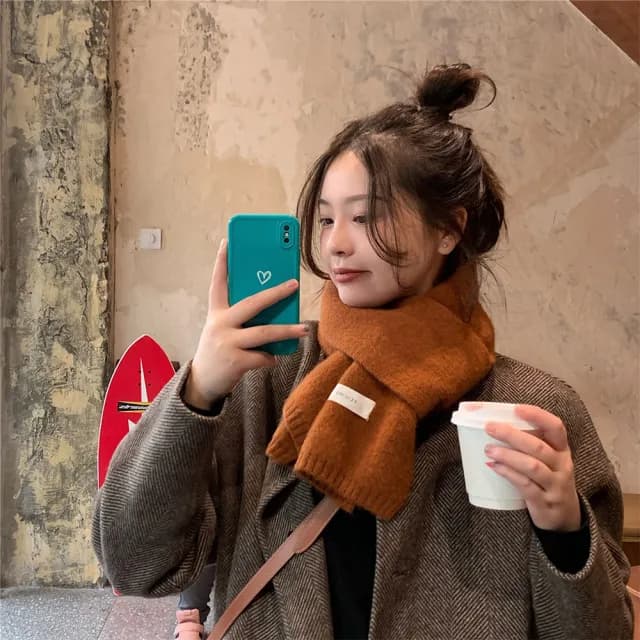 【KT DADA】針織圍巾 保暖圍巾 素色圍巾 毛線圍巾 韓國圍巾 短圍巾 超親膚 小圍巾 圍巾 圍