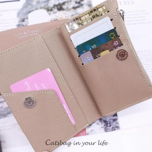 【Catsbag】母親節禮物 雙開式純色對摺中夾 女生錢包 3468