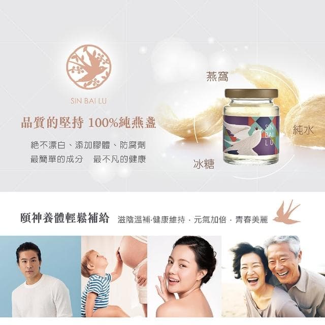 【新百祿燕窩】經典原味燕盞禮盒1盒(80克x6瓶/盒-固形物40克/瓶  極濃燕盞 雙倍滋補 母親節禮盒)