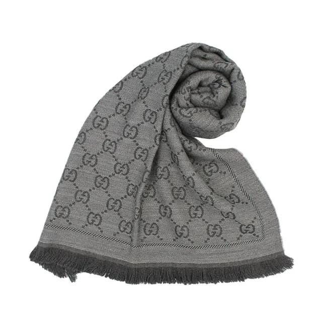 【GUCCI 古馳】經典GG 緹花LOGO雙面寬版流蘇 羊毛 圍巾 披肩(任選色)