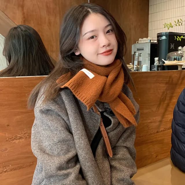 【LEESA】毛線圍巾\簡約圍巾\針織圍巾\保暖圍巾\素色圍巾\百搭圍巾\短圍巾\圍脖\生日禮物\親膚