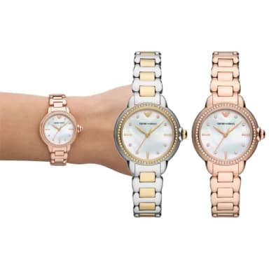 【EMPORIO ARMANI 官方直營】Mia系列 經典輕奢仕女錶 玫不鏽鋼鍊帶手錶 32MM(多色可選)