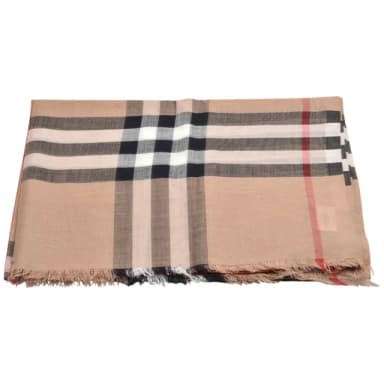 【BURBERRY 巴寶莉】經典格紋羊毛混絲披肩/圍巾(棕色8015405)