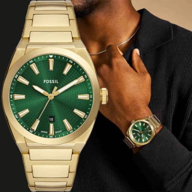 【FOSSIL】Everett 復古大三針手錶-金x綠/42mm 禮物 送禮 推薦(FS6090)